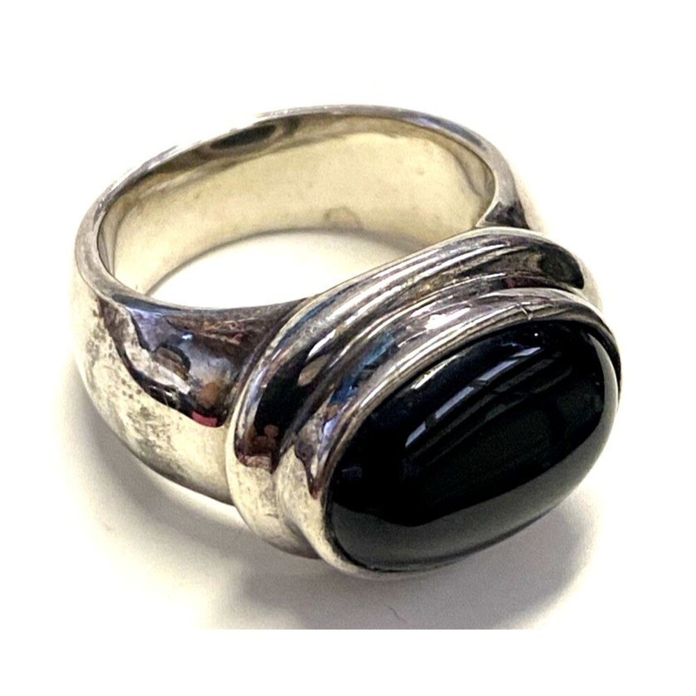 Vintage Sterling Silver & Oval Black Onyx Joseph Esposito Signed Ring Size 9